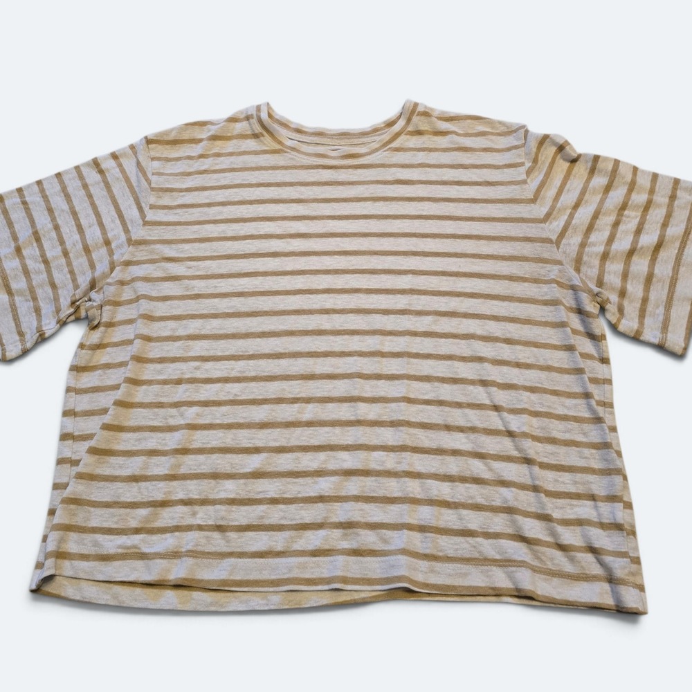 Universal Thread Tan White Striped Boxy Crewneck Cropped Tee Womens XL